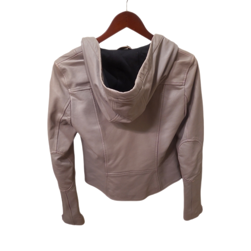MACKAGE | Gray Lambskin Asymmetrical Zip Hooded Moto Leather Jacket XS - Picture 4 of 8